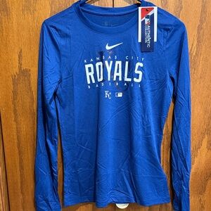 Nike Royal Blue Kansas City Royals Long Sleeve Shirt Women Small Dri-fit